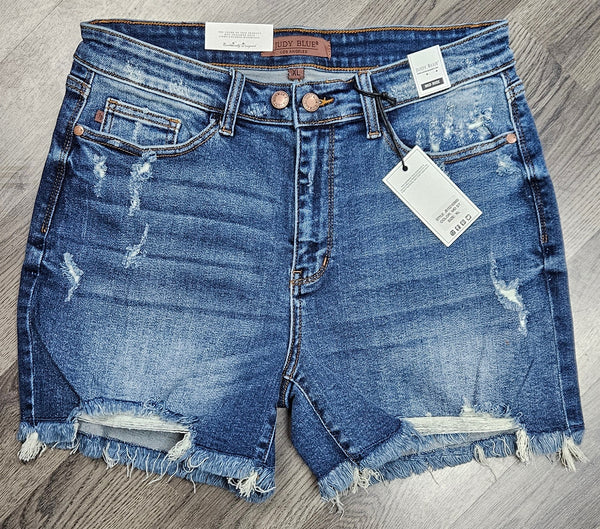 Judy Blue 2-Button Destroyed Dad Shorts