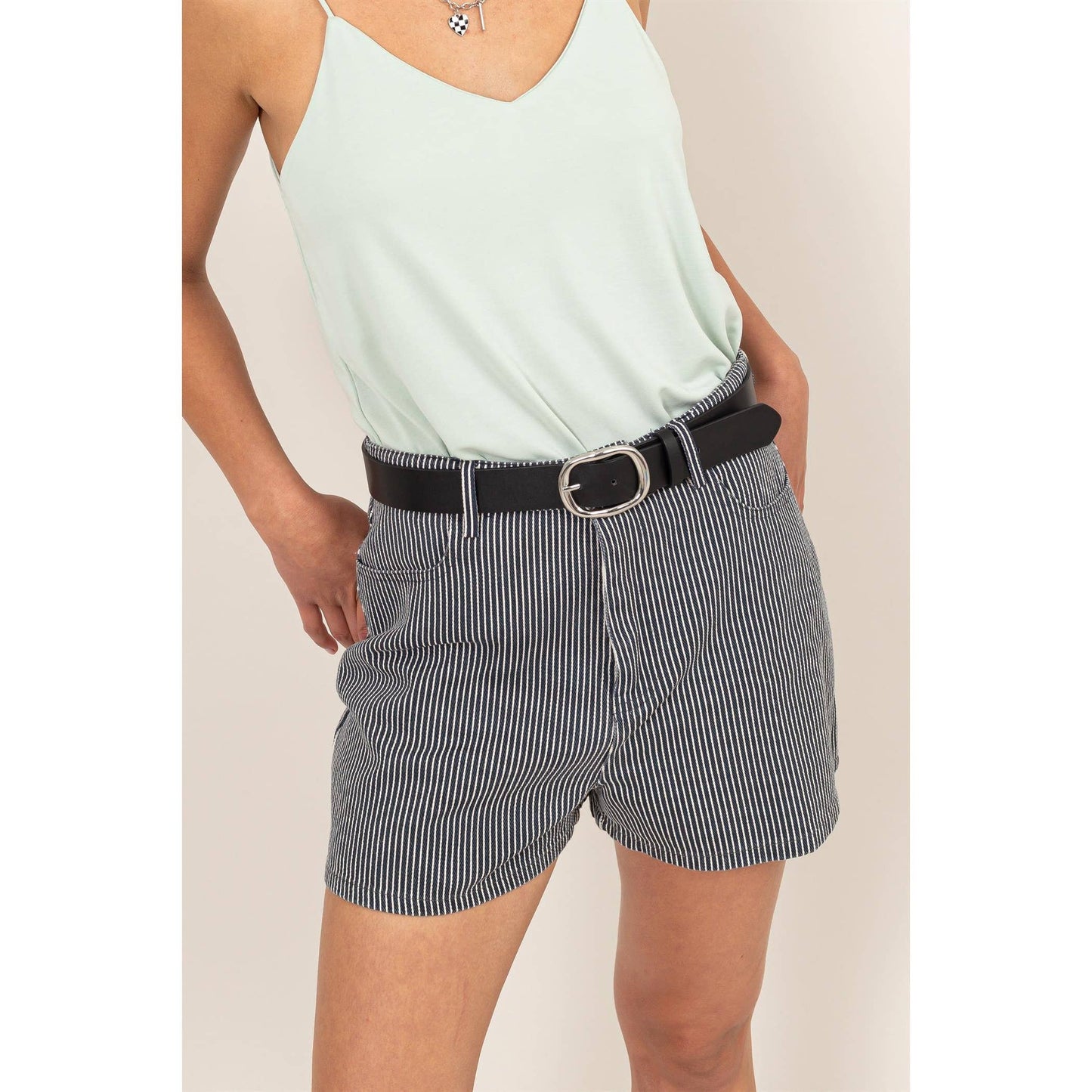 Pinstripe High Waist Shorts