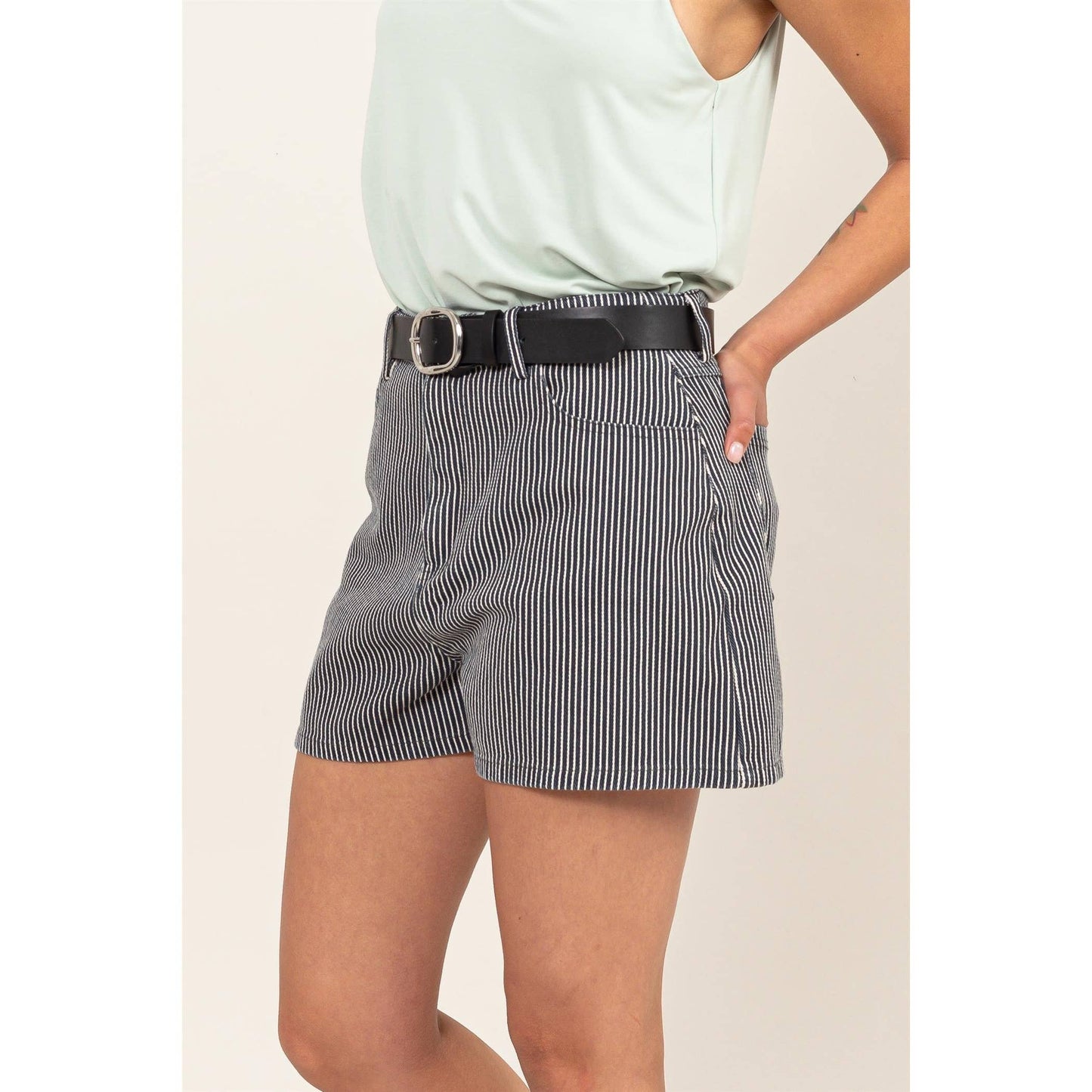 Pinstripe High Waist Shorts