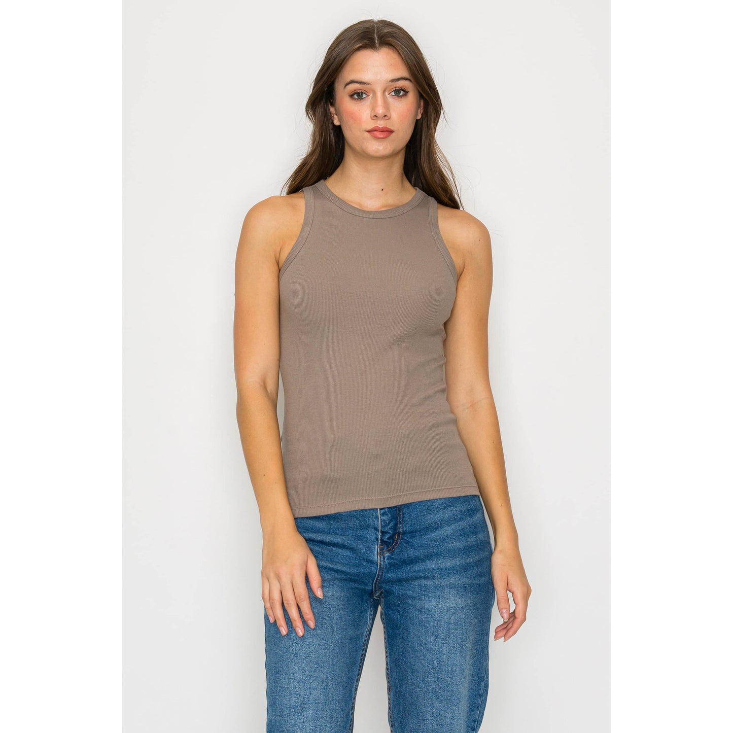High Neck Ribbed Tank Top