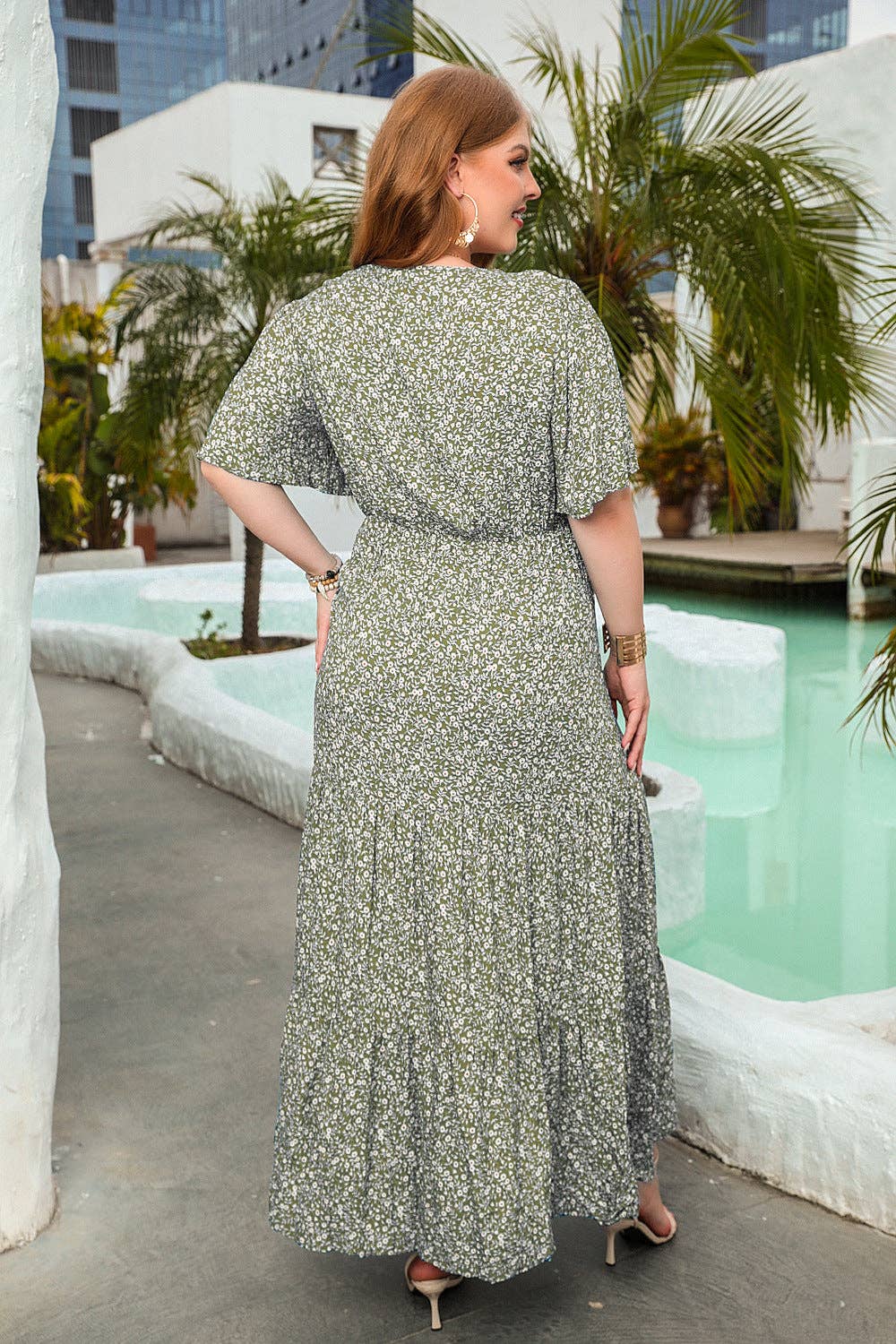Casual Flutter Sleeve Boho Flowy Plus Size Dress