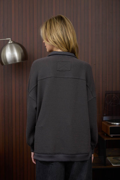 The Jesse - Half Zip Collared Waffle Knit Top