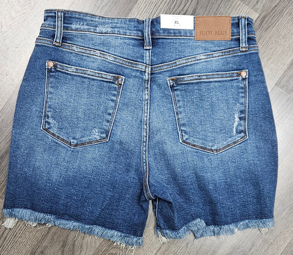 Judy Blue 2-Button Destroyed Dad Shorts