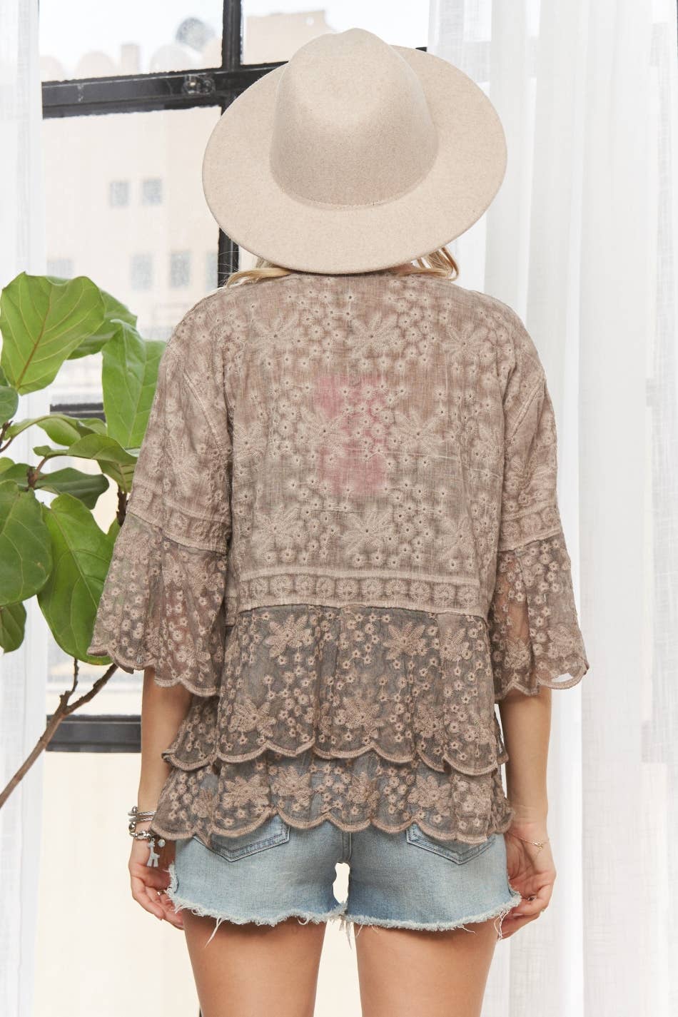 Danika -3/4 Bell Sleeve Lace Top