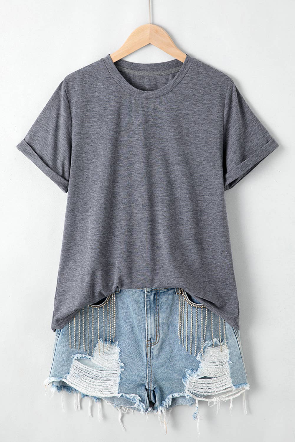 Casual Solid Plain Crew Neck Tee