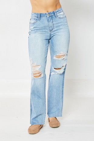 High Waist Rigid Magic 90's Destroyed Straight Jean