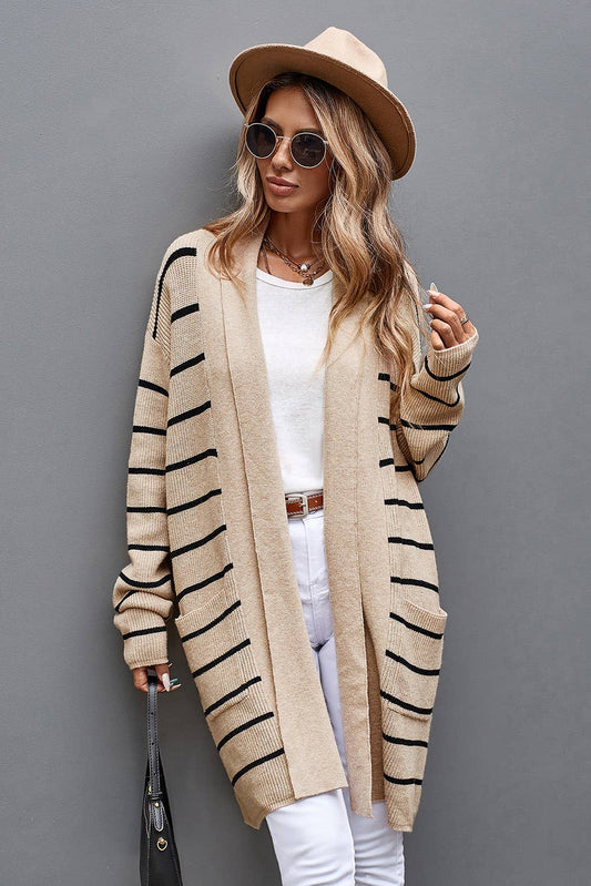 Striped Open Front Cardigan