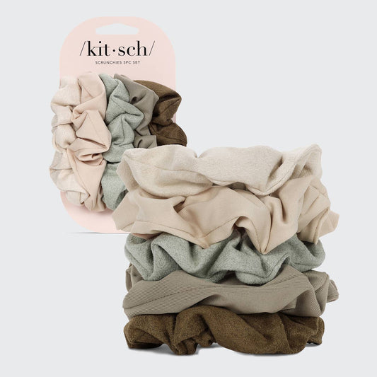 KITSCH - Assorted Textured Scrunchies 5pc Set - Eucalyptus