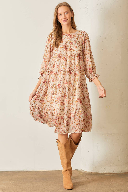 FLORAL PRINT TIERED DRESS