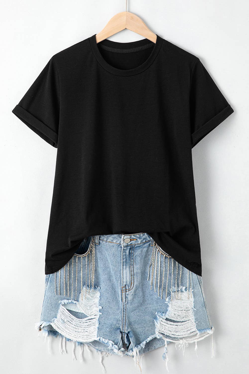 Casual Solid Plain Crew Neck Tee