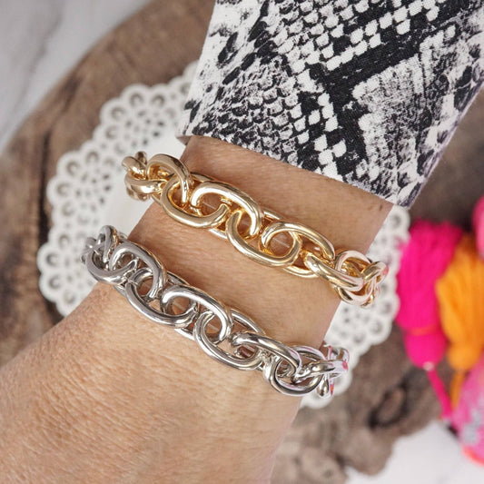 Chunky Chain Stretchy Bracelet Gold Silver Tones