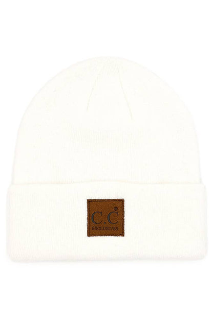 Hana - C.C Heather Knit Suede Patch Beanie Winter Hat