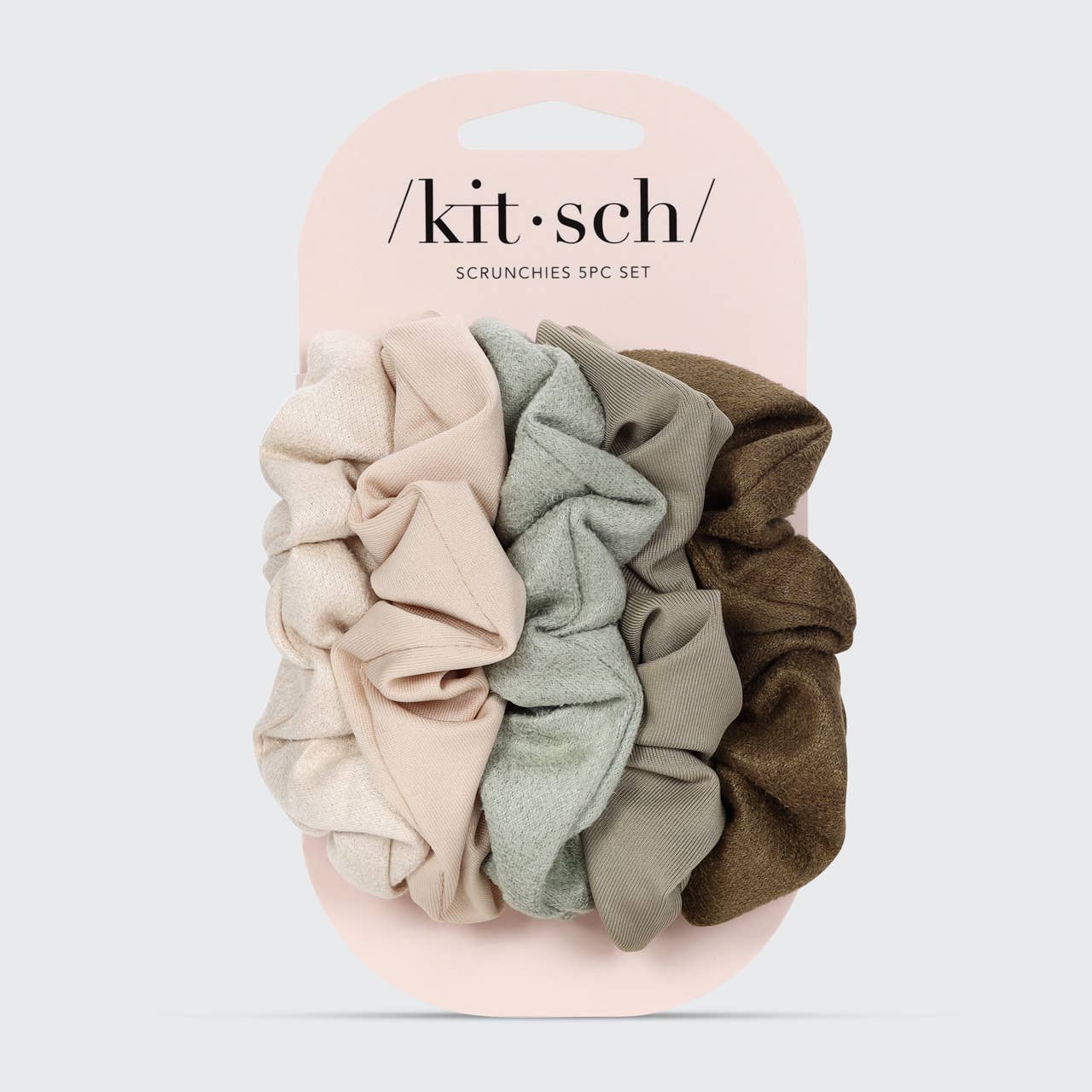 KITSCH - Assorted Textured Scrunchies 5pc Set - Eucalyptus