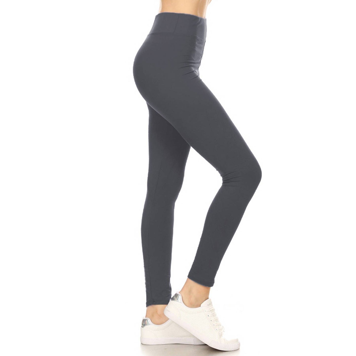 3" Yoga Band Buttery Soft Solid Leggings Gray