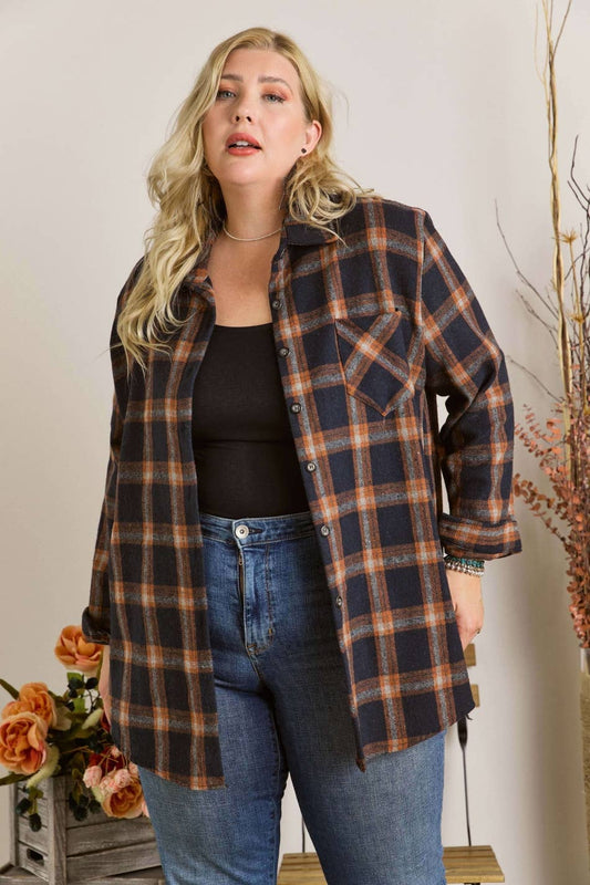 ADORA LA  - PLUS BUTTON DOWN FLANNEL SHIRT