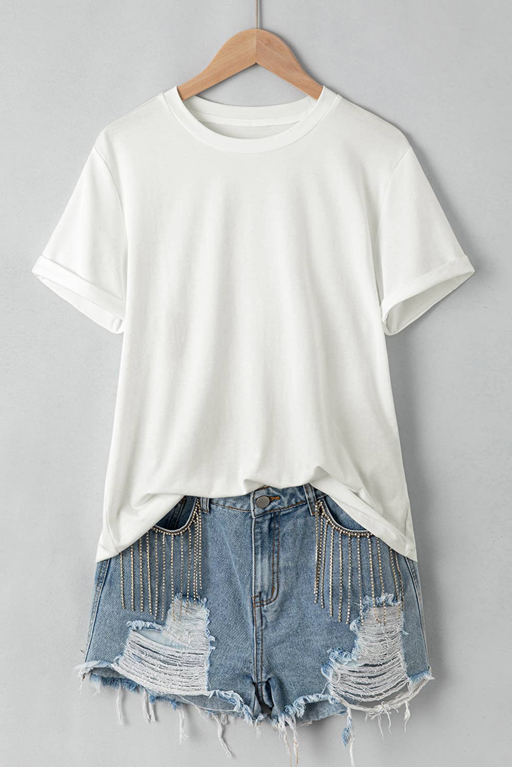 Casual Solid Plain Crew Neck Tee