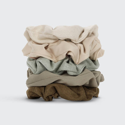 KITSCH - Assorted Textured Scrunchies 5pc Set - Eucalyptus