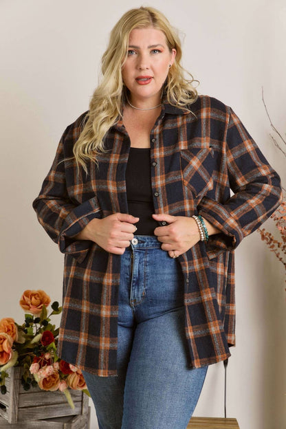 ADORA LA  - PLUS BUTTON DOWN FLANNEL SHIRT