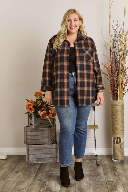 ADORA LA  - PLUS BUTTON DOWN FLANNEL SHIRT